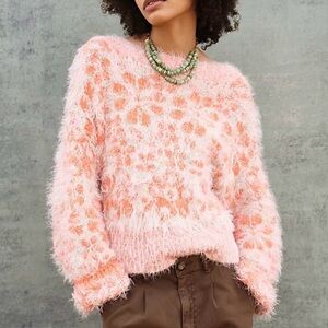 Free People Strawberry Cream Pullover Floral Fuzzy Sweater